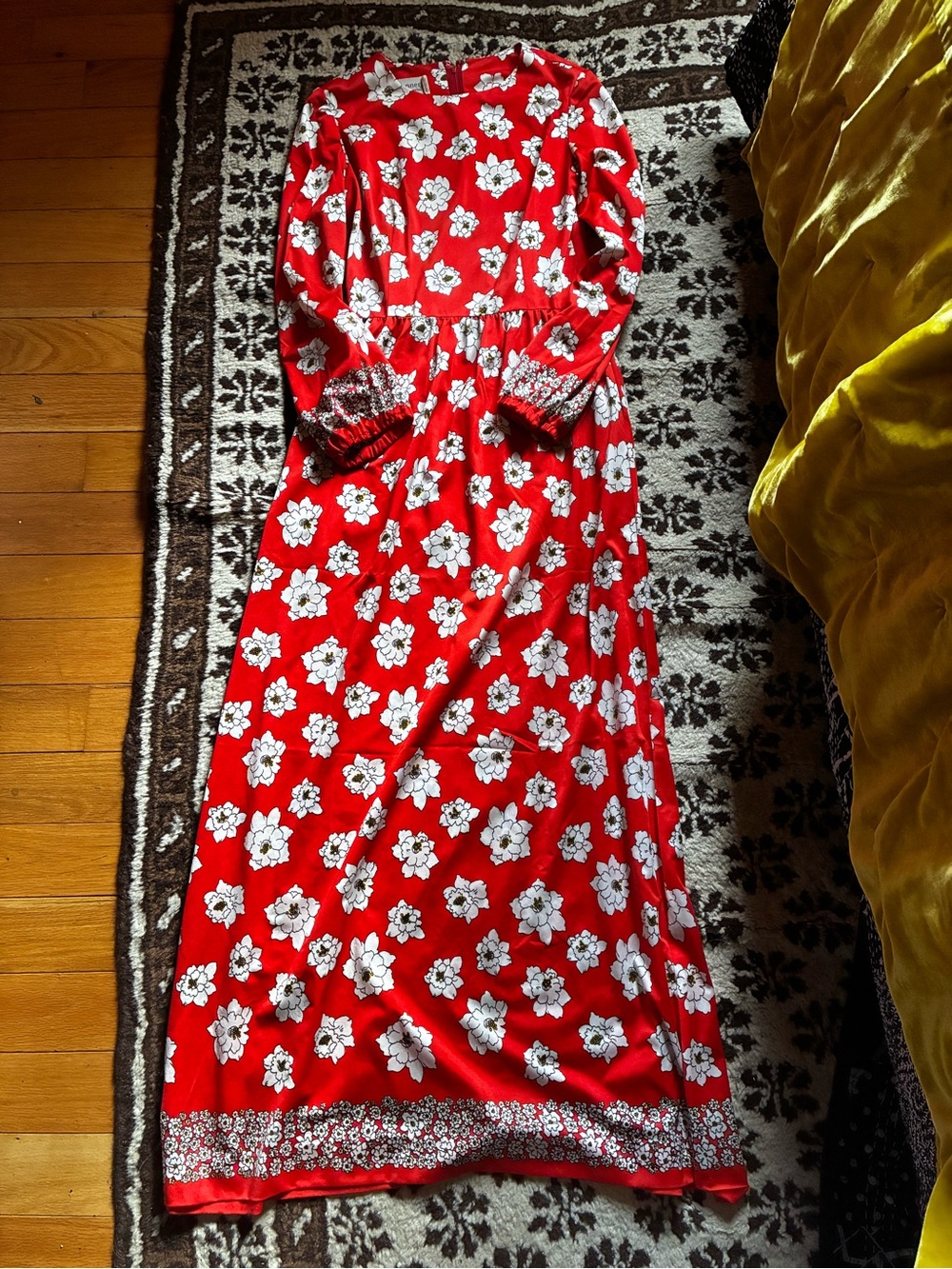 Vintage Orange Floral Long Sleeve Maxi Dress